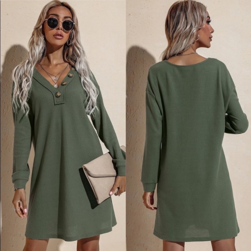 WAFFLE KNIT TUNIC - OLIVE, NWOT!